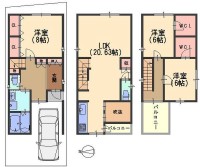 阪急とＪＲの２ＷＡＹアクセス！１ＢＯＸ駐車可能！
全居室６帖以上、ＬＤＫ２０．６３帖の３ＬＤＫ！収納もたっぷり♪
周辺施設も充実で生活便利な立地！