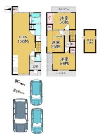 ☆普通車2台＋ワンボックス1台の計３台駐車可能☆※車種による
東側が田んぼ・西側道路につき陽当たり＆通風良好！
便利なロフト付きのため収納には困りません！