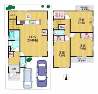 令和３年建築の築浅物件！室内大変キレイにお使いです♪
南向きの為、陽当たり・通風良好！
各居室に収納スペース有り！ＬＤＫ約２０帖！