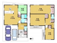 向日市、伏見区、南区の不動産なら<br>センチュリー21ユニバーサルホームサービス向日町店へ！ 全居室６帖以上！ＬＤＫ約１９帖と広々４ＬＤＫの間取り！
駐車２台可能で前道約６ｍで駐車が苦手な方も安心♪
周辺施設が徒歩圏内に充実！室内キレイにお使いです！