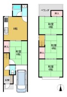 向日市、伏見区、南区の不動産なら<br>センチュリー21ユニバーサルホームサービス向日町店へ！ 南向きにつき陽当たり・通風良好の４ＤＫ！
全居室６帖以上！空家の為、即引き渡し可！
前道幅員約６メートルと駐車もラクラク♪