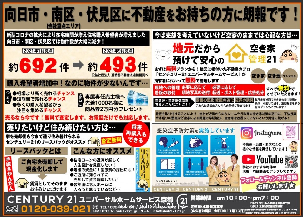 ☆向日市・南区・伏見区に不動産をお持ちの方に朗報です！☆